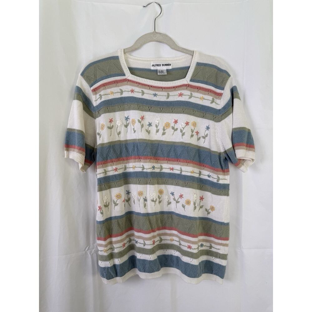 Vintage Alfred Dunner Floral Knit Sweater Cottagecore Grandmacore Striped L